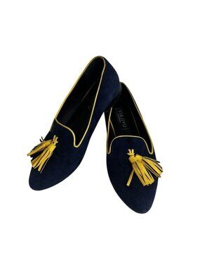 Viajiyu Parma Tassel Womens Loafers Navy Suede Italian-Made Size 36/us 5.5-6